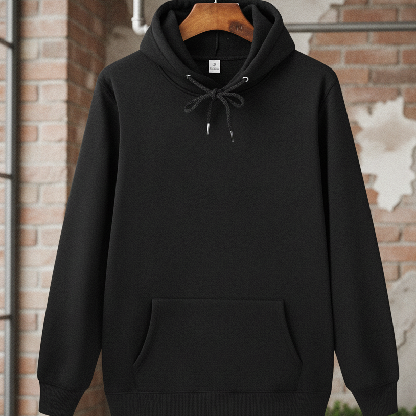 Black Polyester Hoodie – Warm, Soft & Stylish | Unisex Casual Wear for Winter & Everyday Comfort extra large