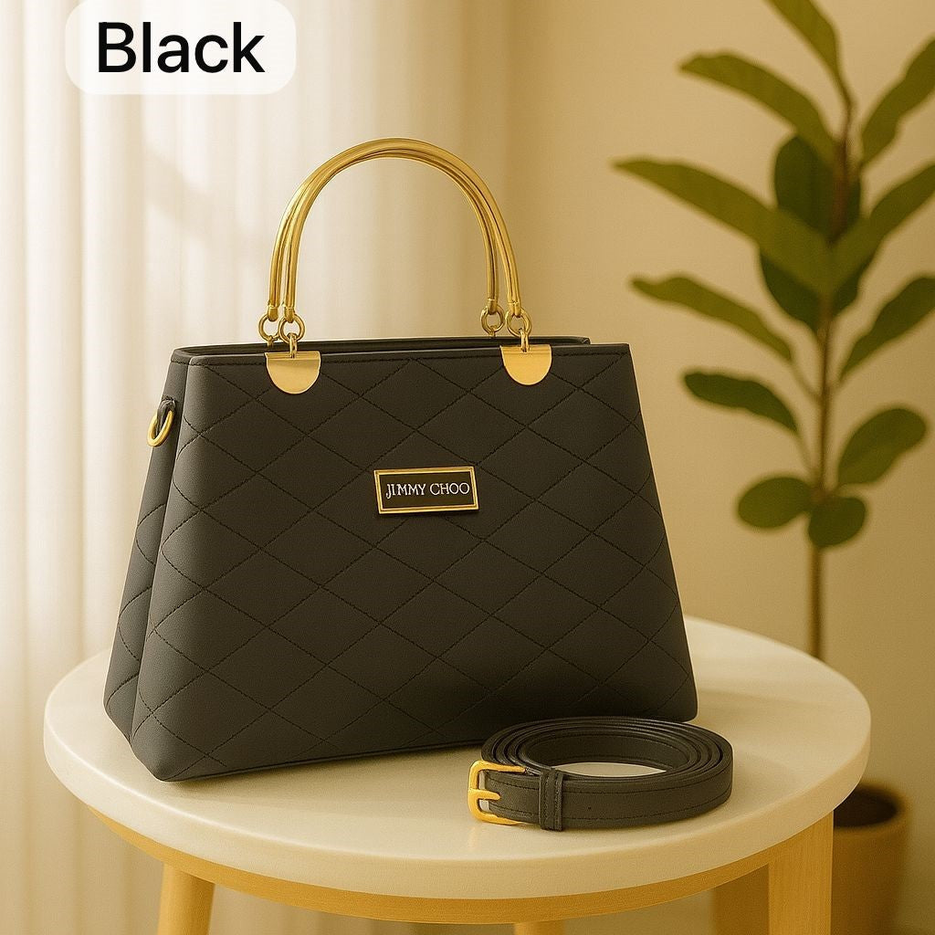Premium Quilted Faux Leather Handbags with Golden Metal Handles - Elegant Shoulder Tote Collection