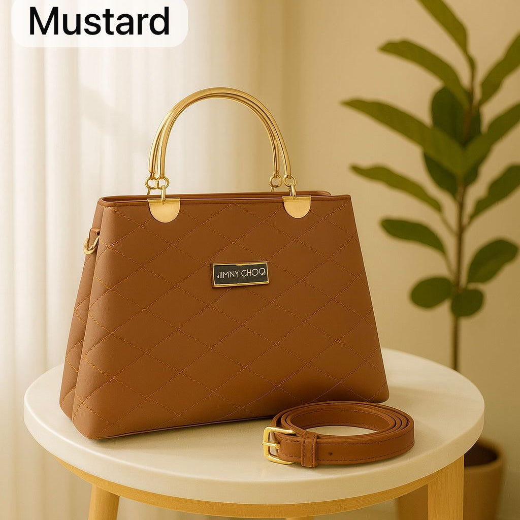 Premium Quilted Faux Leather Handbags with Golden Metal Handles - Elegant Shoulder Tote Collection