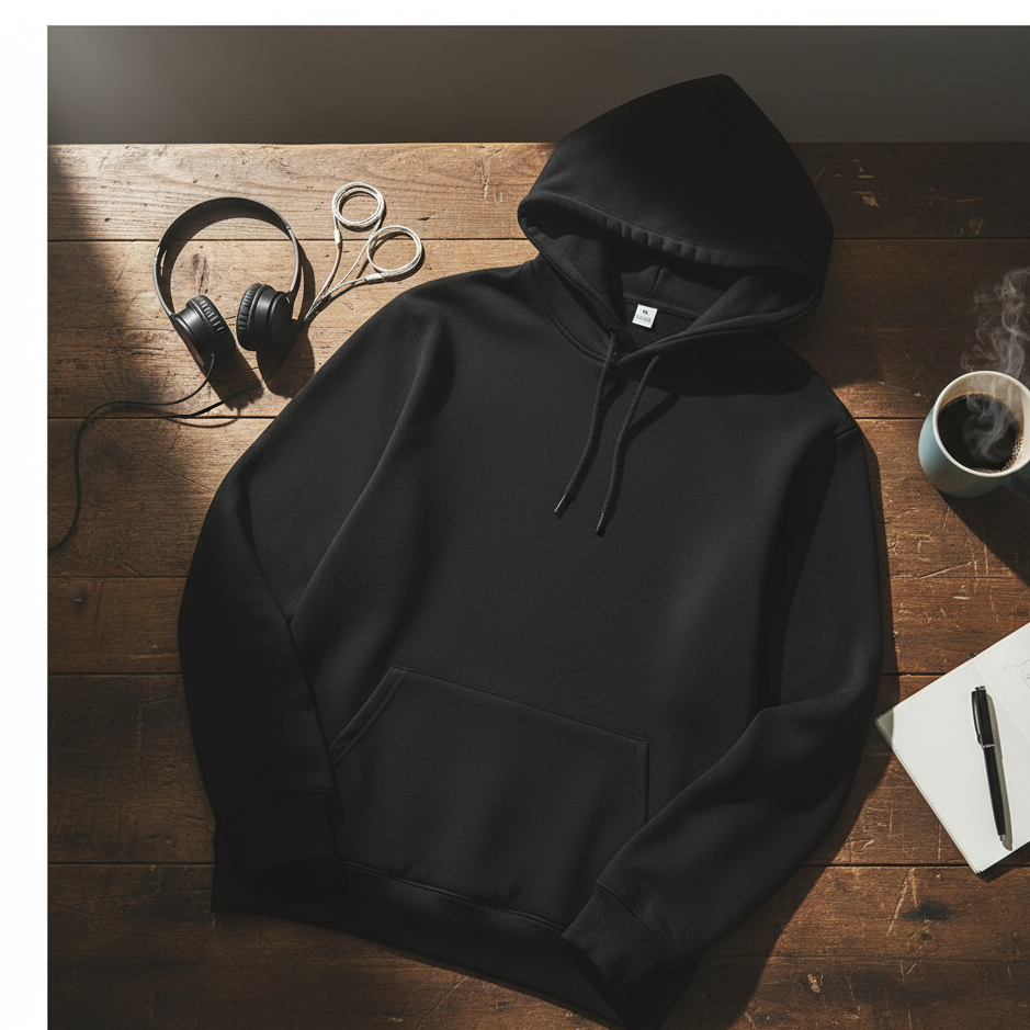 Black Polyester Hoodie – Warm, Soft & Stylish | Unisex Casual Wear for Winter & Everyday Comfort extra large