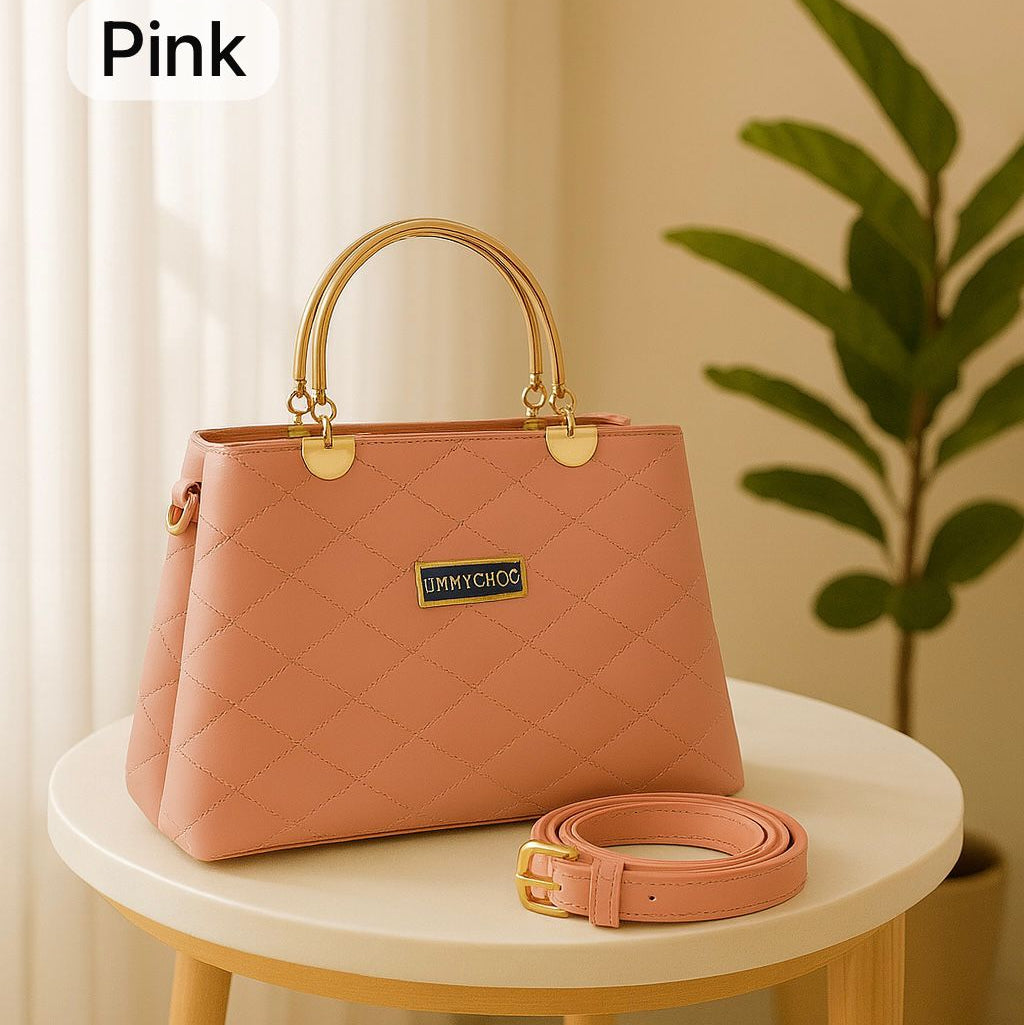 Premium Quilted Faux Leather Handbags with Golden Metal Handles - Elegant Shoulder Tote Collection