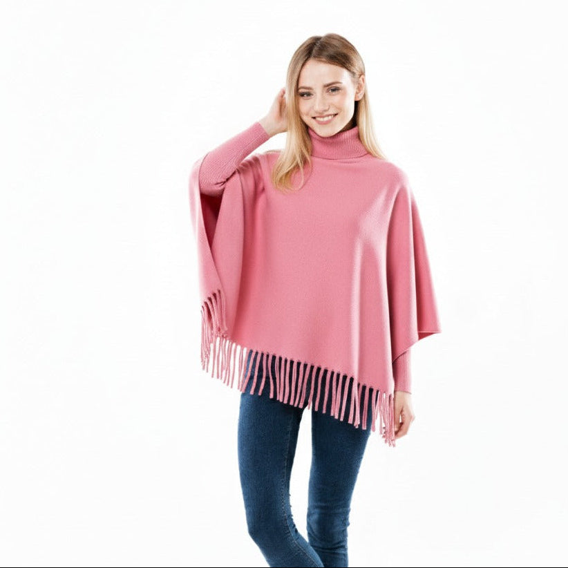Winter Fleece Poncho with High Neck, Tassel Design & Adjustable Short Sleeves – For Girls/Princess Free Sizes