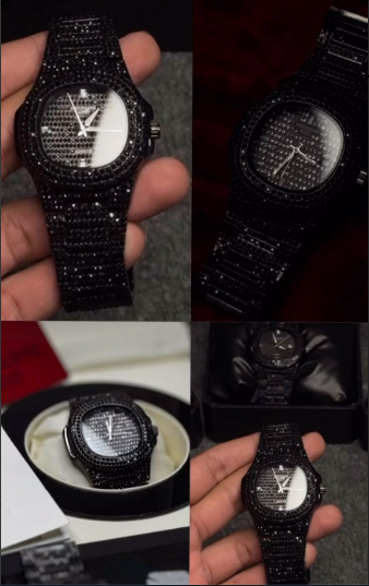 Iced Out Men Watch Diamond Steel Luxury Stylish Durable Quality Timeless Design - Black